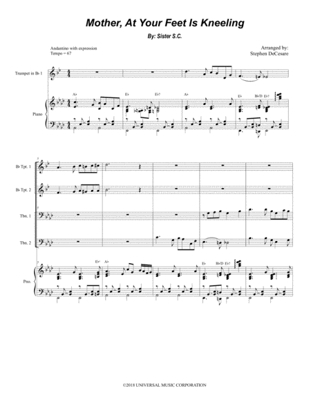 Mother At Your Feet Is Kneeling For Brass Quartet And Piano Alternate Version Sheet Music