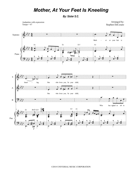 Free Sheet Music Mother At Your Feet Is Kneeling For Satb
