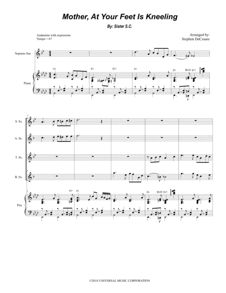 Free Sheet Music Mother At Your Feet Is Kneeling For Saxophone Quartet And Piano