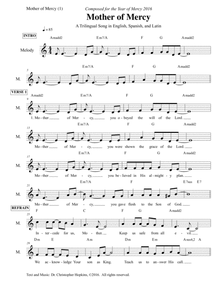 Mother Of Mercy Sheet Music