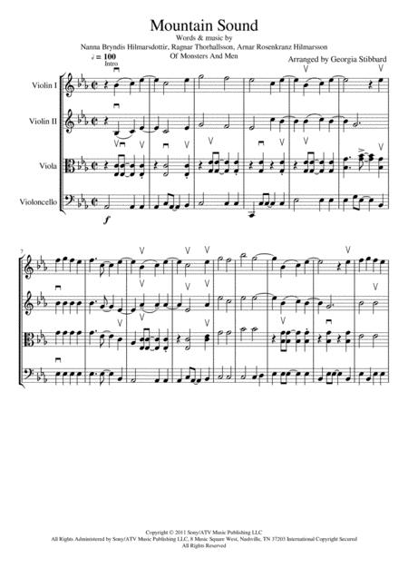 Free Sheet Music Mountain Sound Of Monsters And Men For String Quartet