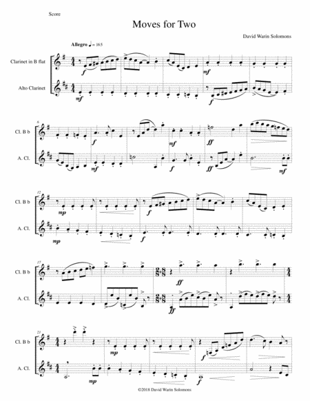 Free Sheet Music Moves For Two For B Flat Clarinet And Alto Clarinet