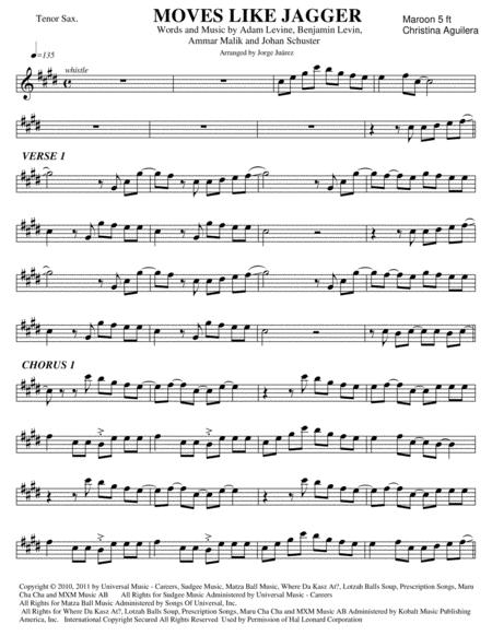 Free Sheet Music Moves Like Jagger Tenor Sax