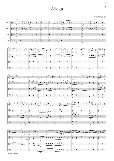 Free Sheet Music Mozart Alleluja For String Quartet Cm002