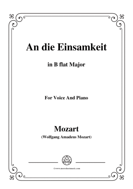 Mozart An Die Einsamkeit In B Flat Major For Voice And Piano Sheet Music