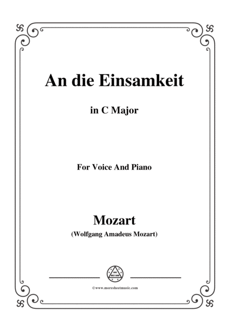 Free Sheet Music Mozart An Die Einsamkeit In C Major For Voice And Piano