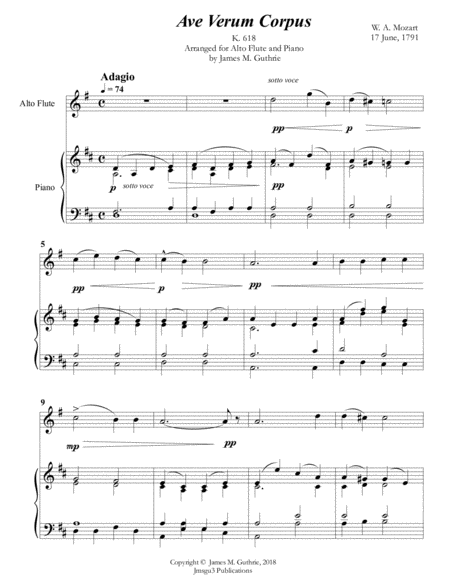 Free Sheet Music Mozart Ave Verum Corpus For Alto Flute Piano