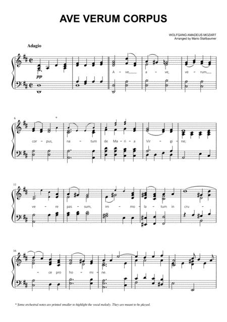 Free Sheet Music Mozart Ave Verum Corpus Piano Solo