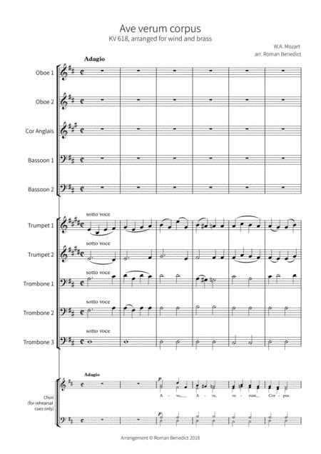 Mozart Ave Verum Corpus Wind Brass Arrangement Sheet Music