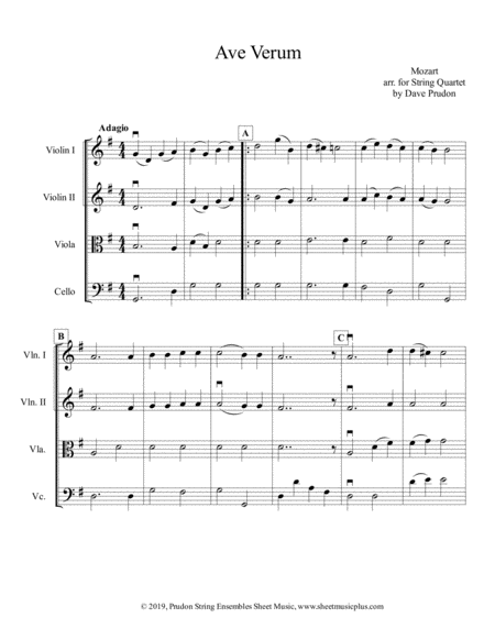 Free Sheet Music Mozart Ave Verum For String Quartet