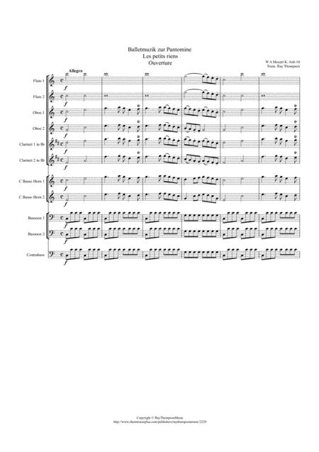 Free Sheet Music Mozart Balletmusik Zur Pantomime Les Petits Riens Overture K299b K Anh 10 Wind Dectet