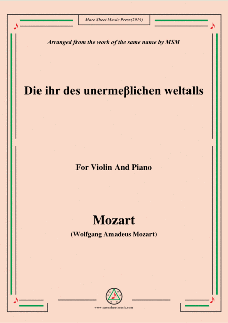 Mozart Die Ihr Des Unerme Lichen Weltalls For Violin And Piano Sheet Music