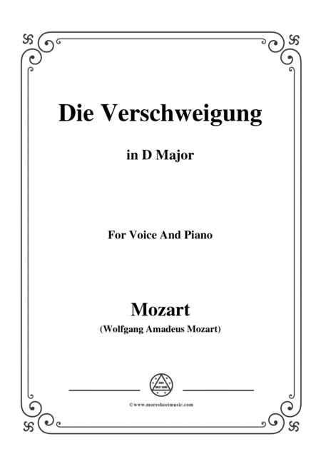 Mozart Die Verschweigung In D Major For Voice And Piano Sheet Music