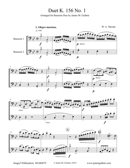 Mozart Duet K 156 No 1 For Bassoon Duo Sheet Music