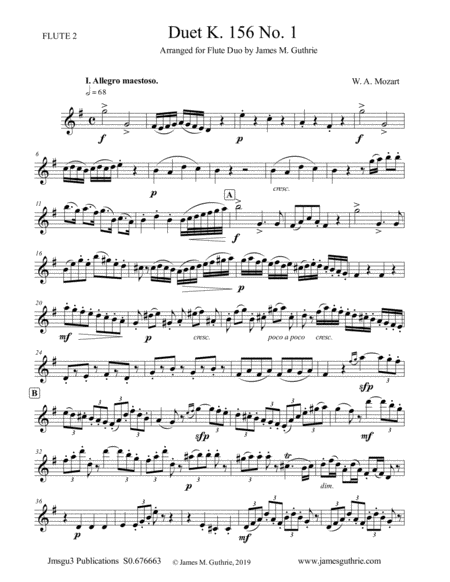 Mozart Duet K 156 No 1 For Flute Duo Sheet Music