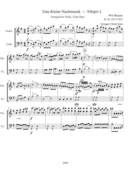 Free Sheet Music Mozart Eine Kleine Nachtmusik Arranged For Violin Cello Duet Score Only