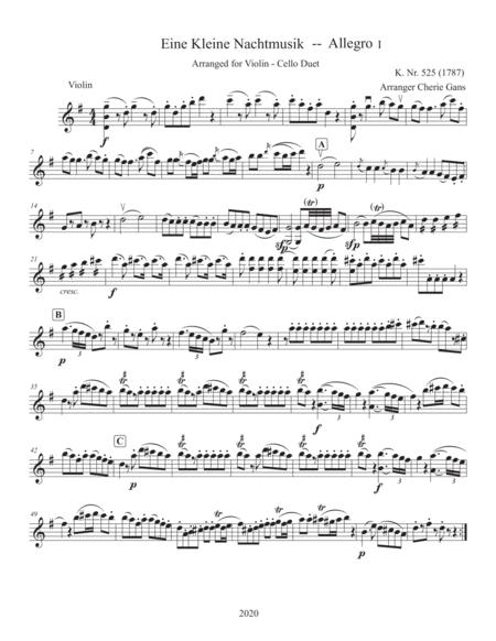 Free Sheet Music Mozart Eine Kleine Nachtmusik Arranged For Violin Cello Duet