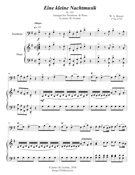 Mozart Eine Kleine Nachtmusik For Trombone Piano Sheet Music