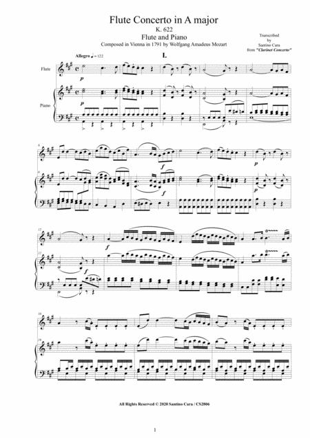 Mozart Flute Concerto In A Major K 622 For Flute And Piano Sheet Music