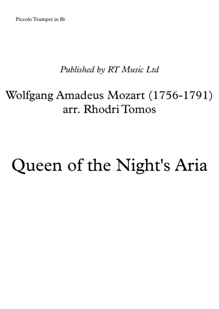 Mozart K620 Queen Of Nights Aria Solo Trumpet Parts Sheet Music