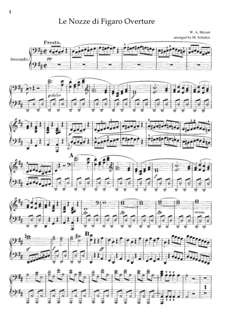 Mozart Le Nozze Di Figaro Overture For Piano Duet 1 Piano 4 Hands Pm801 Sheet Music