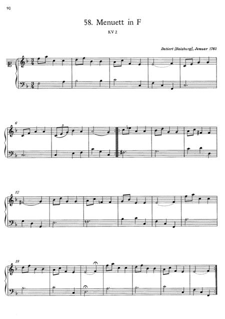Free Sheet Music Mozart Minuet In F K 2 Original Complete Version