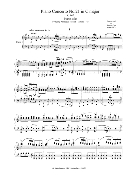 Free Sheet Music Mozart Piano Concerto No 21 In C Major K 467 Version For Piano Solo