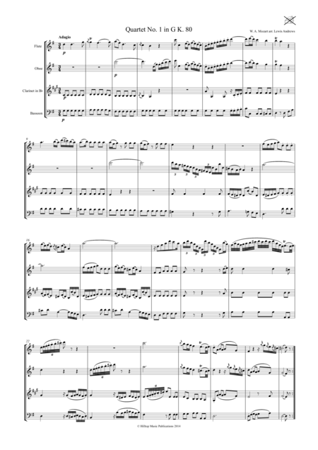 Mozart Quartet No 1 In G K 80 Arr Woodwind Quartet Sheet Music