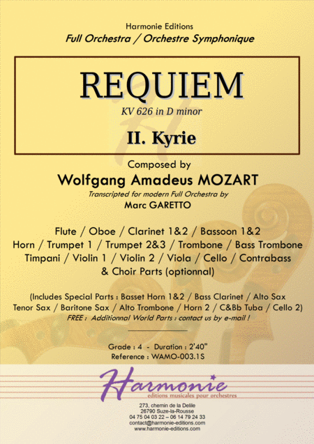 Free Sheet Music Mozart Requiem K 626 Kyrie Full Orchestra Score Parts