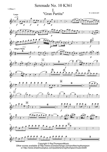 Mozart Serenade No 10 In Bb Gran Partita Parts Only Woodwind Ensemble 13 Instruments Sheet Music