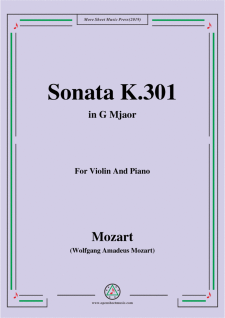 Mozart Sonata K 301 In G Mjaor For Violin And Piano Sheet Music