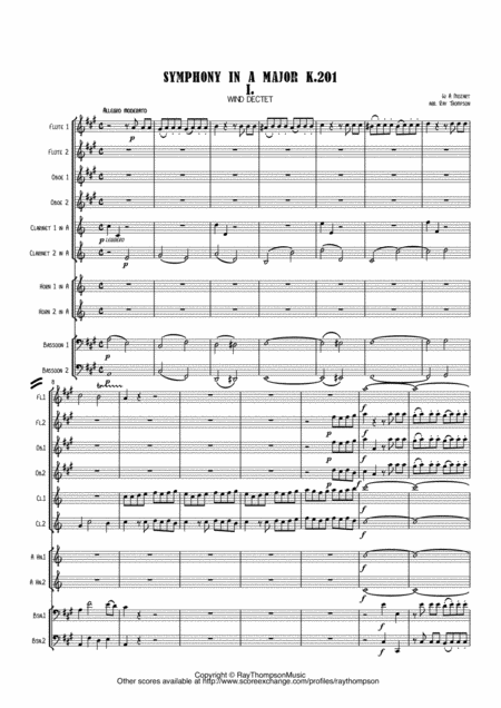 Mozart Symphony No 29 In A K201 Mvt 1 Wind Dectet Double Wind Quintet Sheet Music