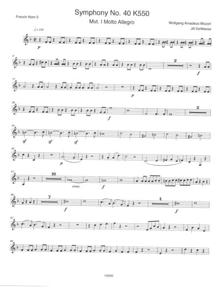 Mozart Symphony No 40 In G Minor Movement 1 F Horn 3 Only Sheet Music