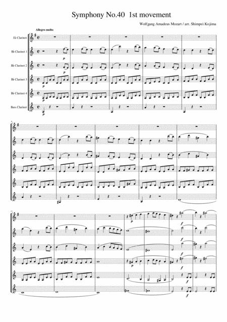 Free Sheet Music Mozart Symphony No 40 K 550 1st Movement For Clarinet Ensemble