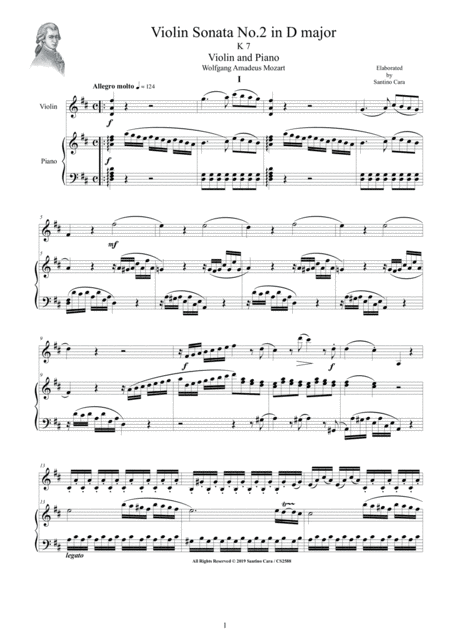 Mozart Violin Sonata No 2 In D Major K 7 For Violin And Piano Score And Part Sheet Music