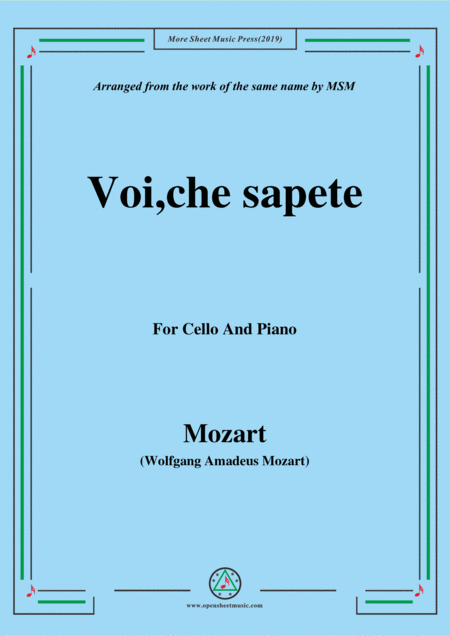 Free Sheet Music Mozart Voi Che Sapete For Cello And Piano