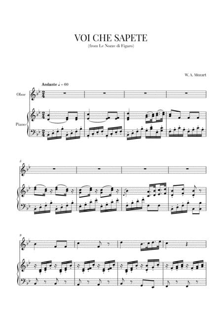 Free Sheet Music Mozart Voi Che Sapete For Oboe And Piano