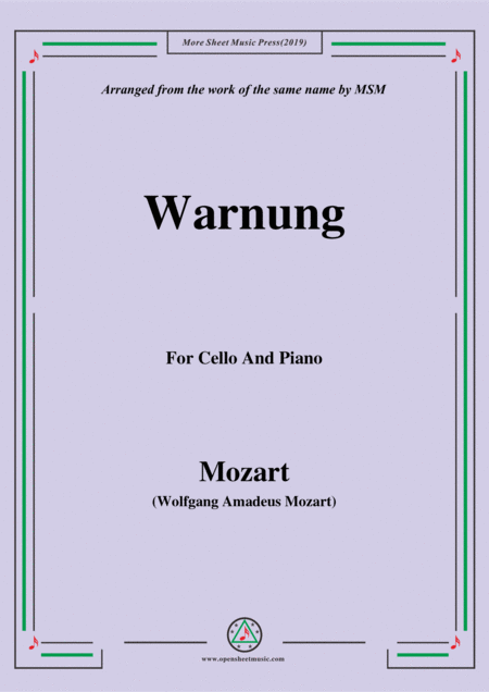 Mozart Warnung For Cello And Piano Sheet Music