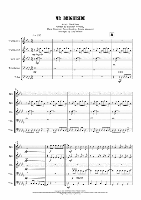 Free Sheet Music Mr Brightside