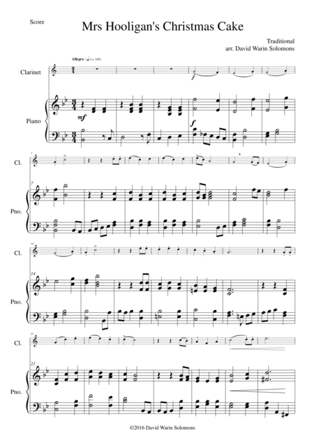 Free Sheet Music Mrs Hooligans Christmas Cake For Clarinet And Piano