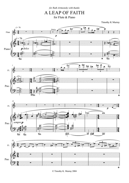 Free Sheet Music Murray A Leap Of Faith For Flute Piano