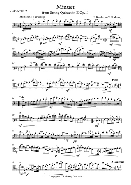Murray Boccherini Minuet 2nd Cello Part Suzuki Bk 3 Sheet Music