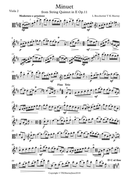 Free Sheet Music Murray Boccherini Minuet 2nd Viola Part Suzuki Bk 2