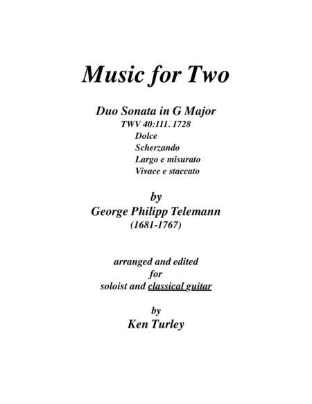 Music For Two Telemann Duo Sonata In G Major Sheet Music