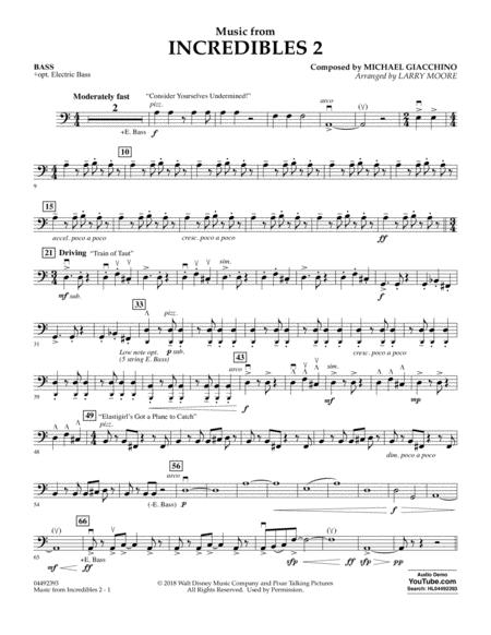 Music From Incredibles 2 Arr Larry Moore Bass Sheet Music
