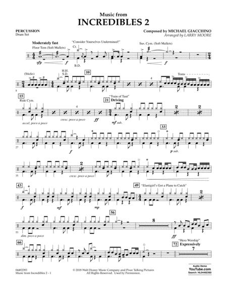 Music From Incredibles 2 Arr Larry Moore Percussion Sheet Music