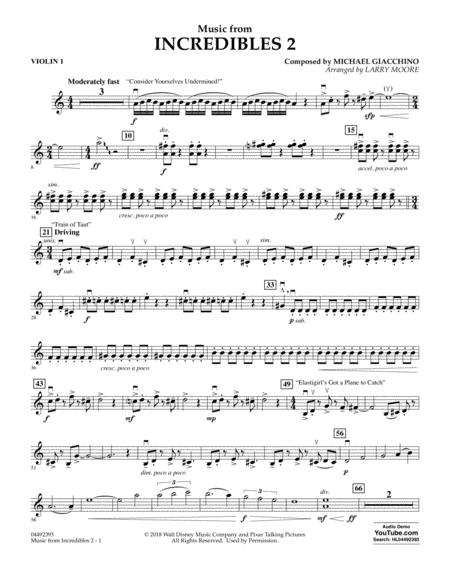 Music From Incredibles 2 Arr Larry Moore Violin 1 Sheet Music