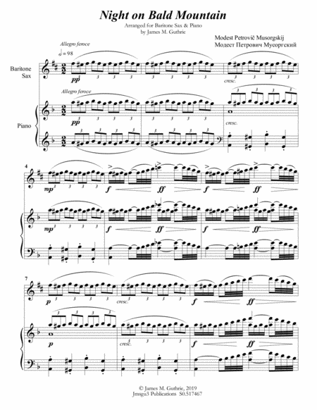 Mussorgsky Night On Bald Mountain For Baritone Sax Piano Sheet Music