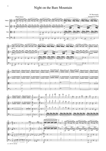 Free Sheet Music Mussorgsky Night On The Bare Mountain For String Quartet Cm104