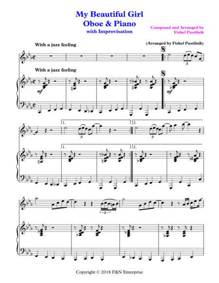 My Beautiful Girl Piano Background For Oboe And Piano With Improvisation Video Sheet Music